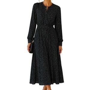 Trenery Green Paisley Polka Dot Long Sleeve Smocked Midi‎ Dress Women's 4
